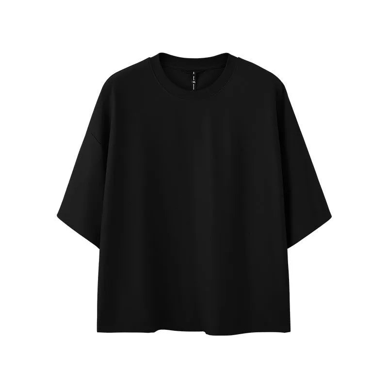 Men's loose fit cotton blend short sleeve t-shirt in black or sand grey colour