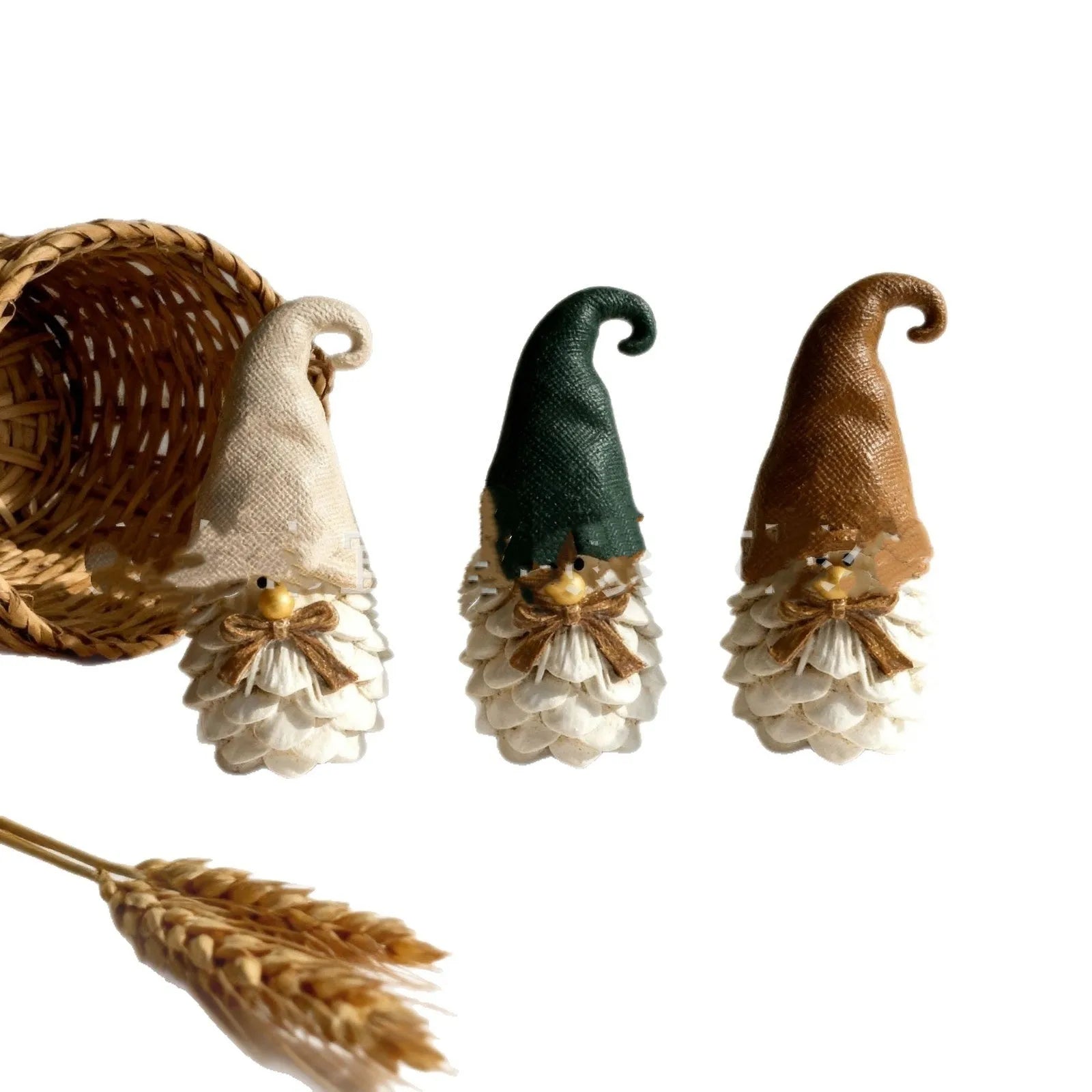 Three resin pine cone decorations in brown dwarf pine cone design, each 9x5x4cm