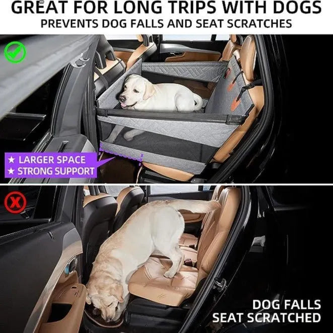 Grey cloth water resistant dog bed measuring 56x56x40cm for car and indoor use