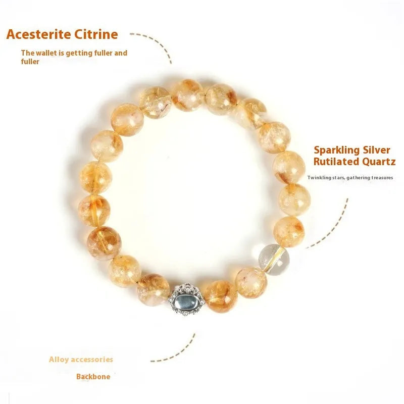 Geometric citrine crystal bracelet with 10mm shapes and grinding treatment