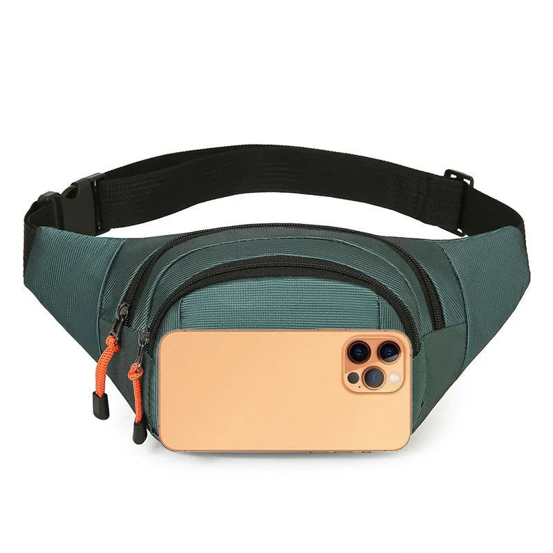 Large black slanted chest bag worn across the chest, showing its main compartment and adjustable strap.