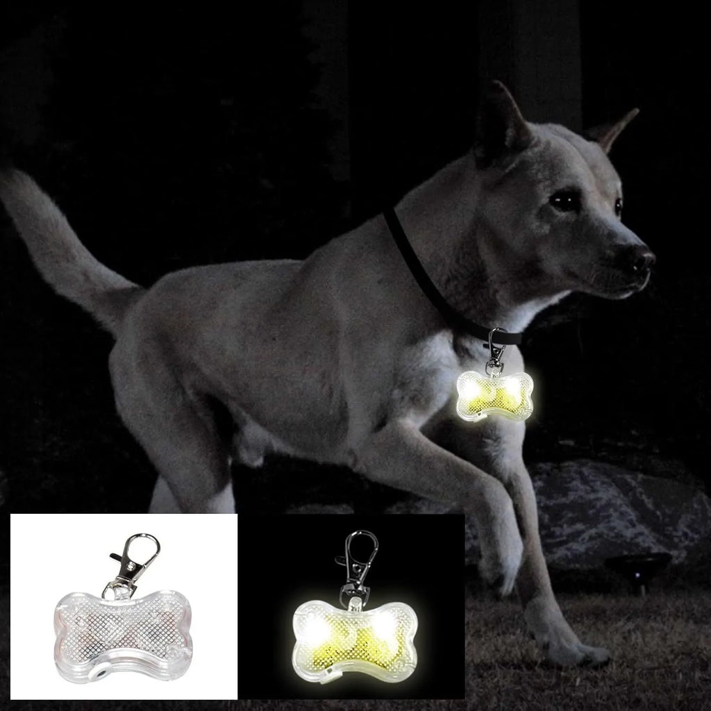 LED bone-shaped glowing pendant for pet collars in multiple colour options