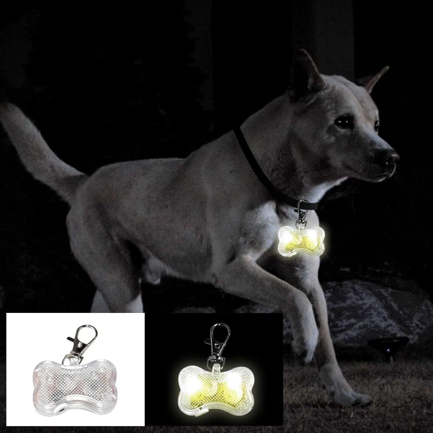 LED bone-shaped glowing pendant for pet collars in multiple colour options