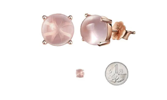 Women's rose gold Korean style drop shaped stud earrings with synthetic ross quartz crystal inlay
