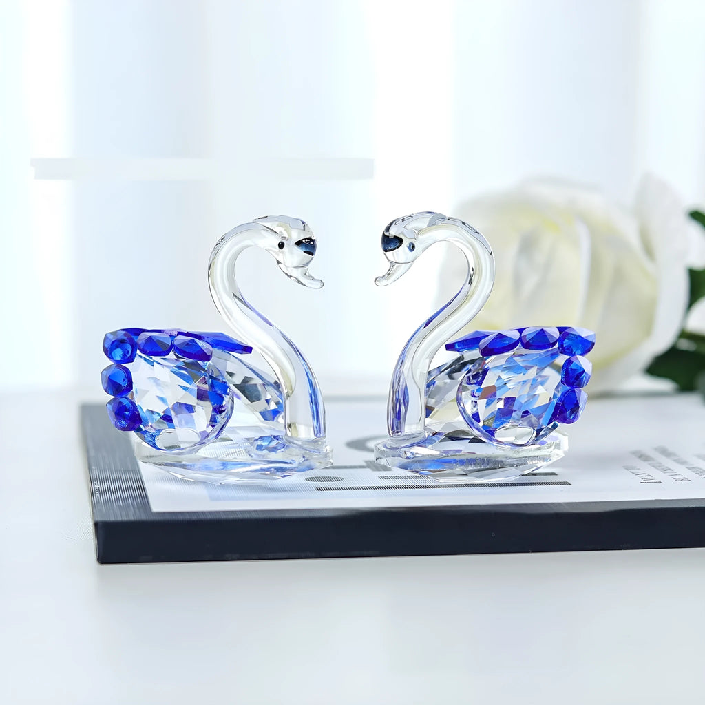 White crystal swan desktop decoration in red, blue, pink, or violet colour.