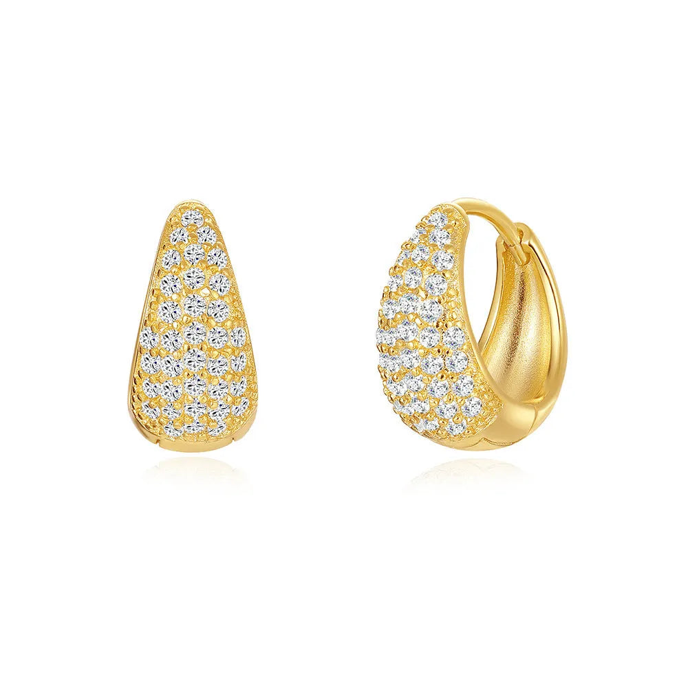 Brass diamond earclip earrings with electroplated golden finish and geometric design