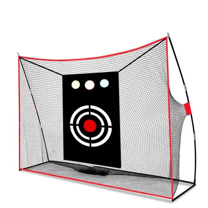 Golf swing wedge training net set with cross net, target mat, practice balls, tee, and accessories