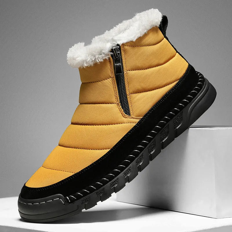 Men's plus size snow boots with round toe and cotton cloth upper in multiple colours