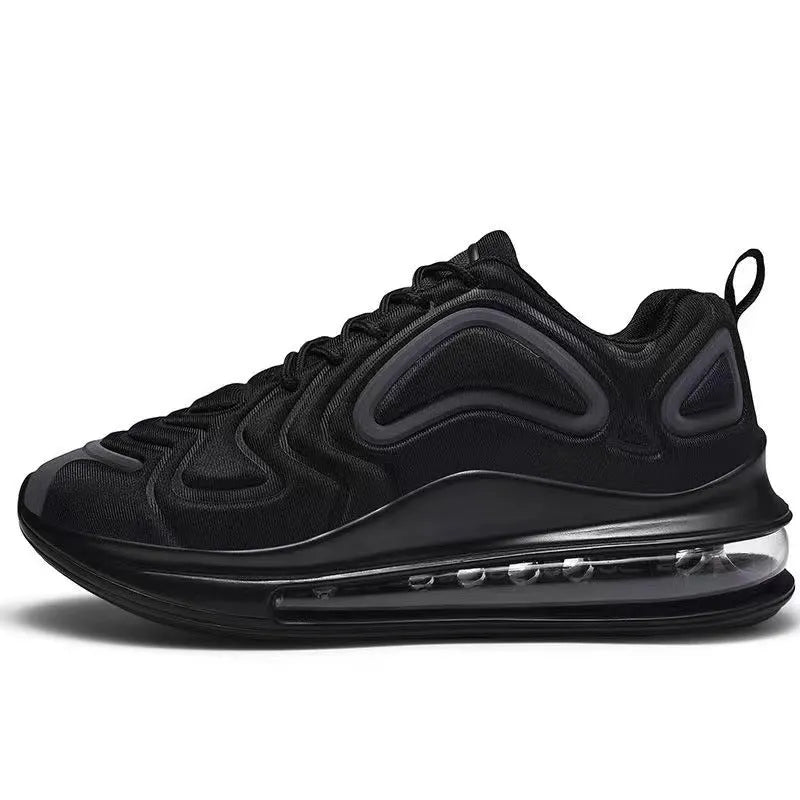 Men's black casual lace-up sneakers with artificial PU upper and thick sole