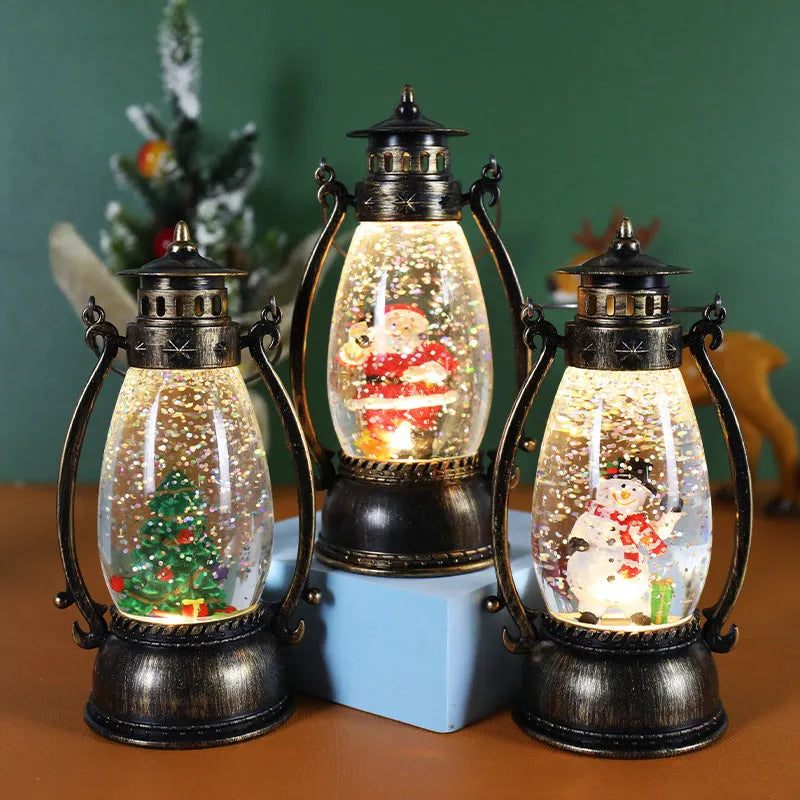 Portable crystal ball oil lamp Christmas decoration with snowman and elderly designs