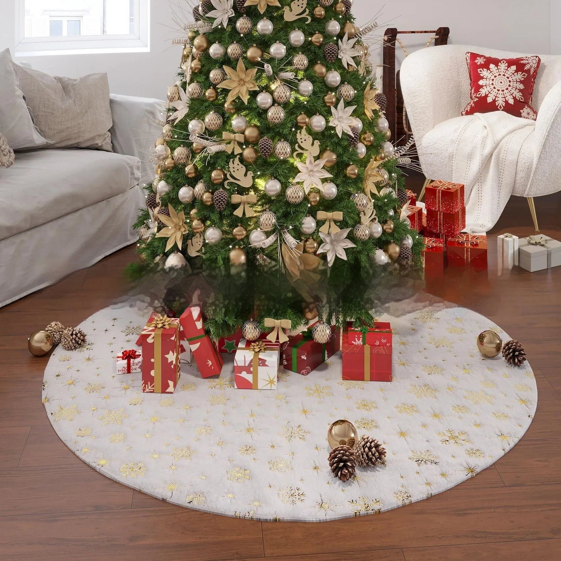 Plush Christmas tree decorative rug in multiple sizes with hand-tufted festive designs