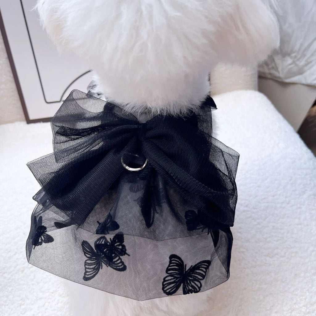 Black gauze princess tulle skirt pet clothing for dog or cat with size chart