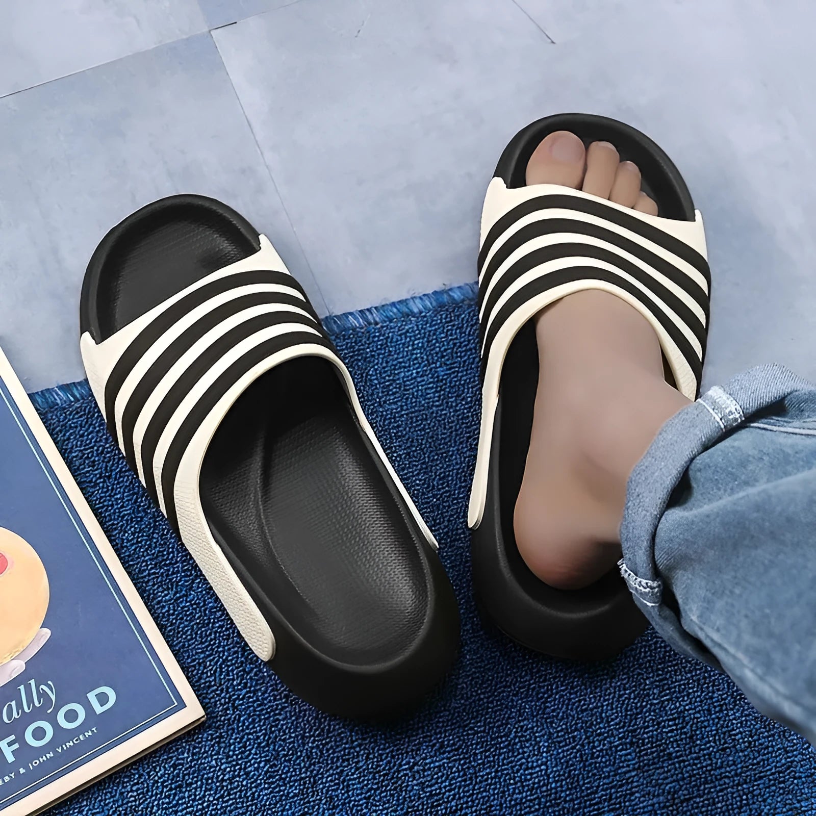 PVC upper slippers with EVA soles in leisure sports style, shown in beige colour