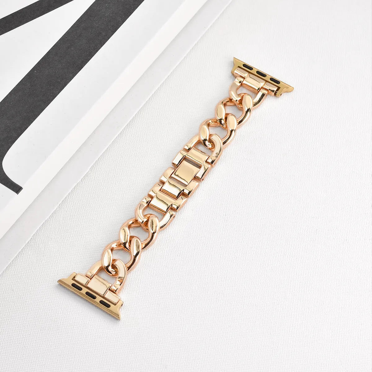 Silver metal chain strap for Apple Watch with 22mm connector on a watch case