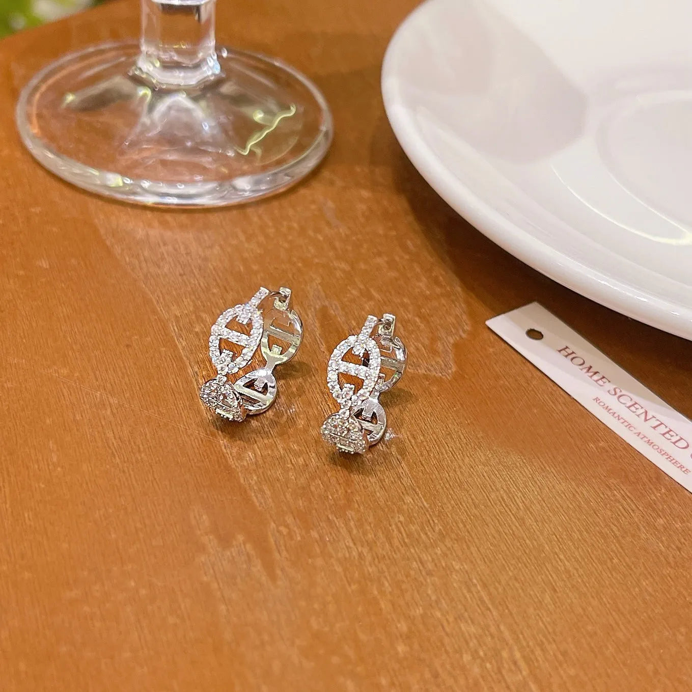 Women's diamond-studded copper earrings with thick gold plating in silver, gold, and rose gold colour options