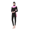 Women's hooded long sleeve swimsuit in black with colour trim options
