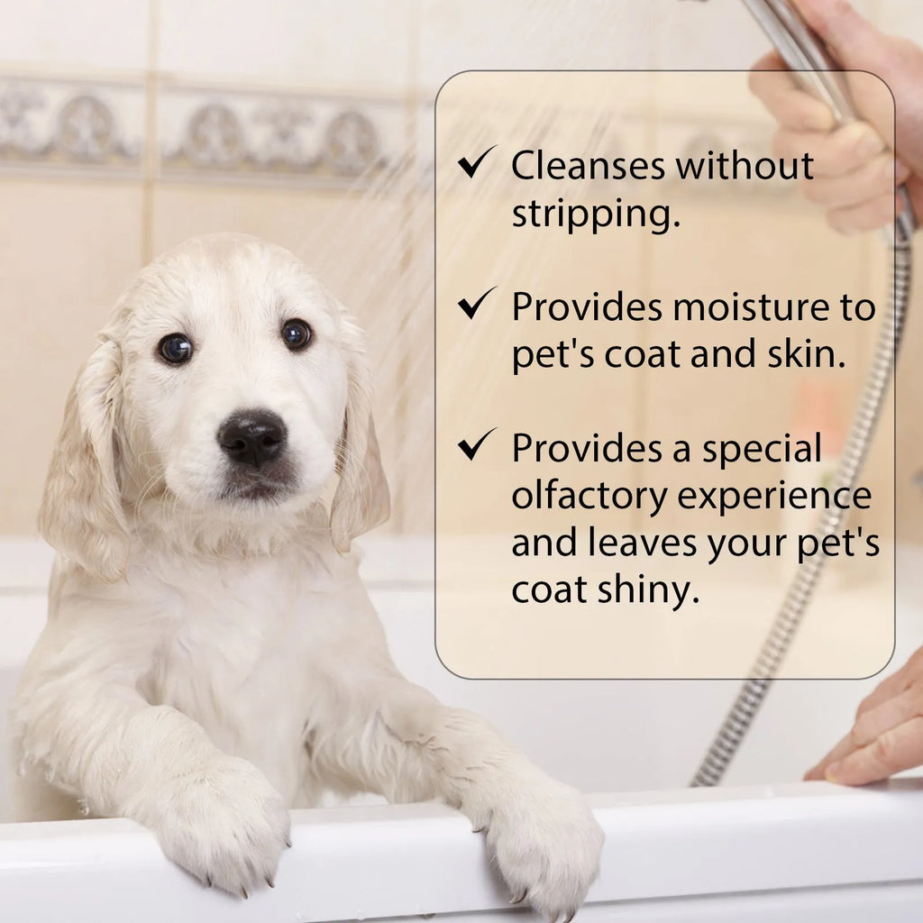 Pet shampoo bottle for cats and dogs in 100ml and 300ml sizes with mild cleaning formula