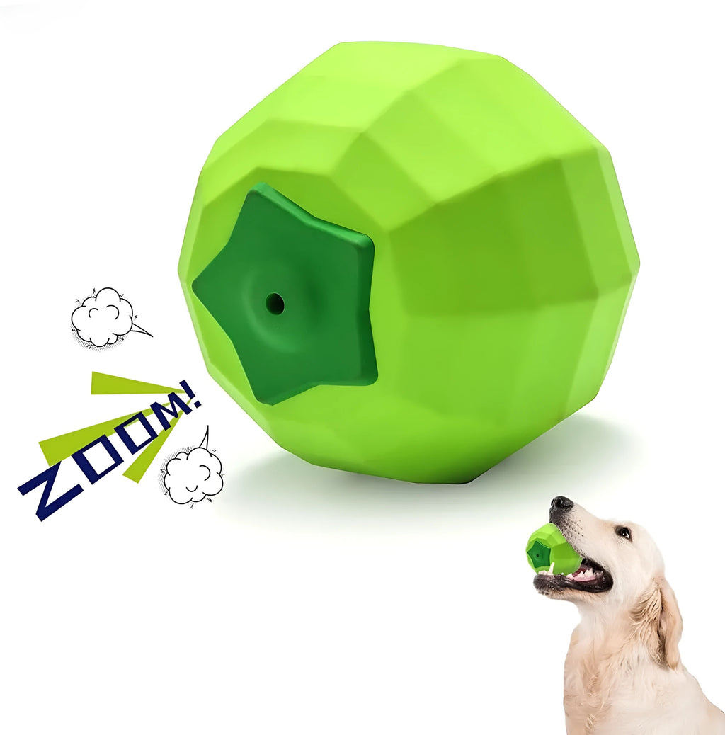 Green natural rubber dog squeaky ball chew toy for aggressive chewers measuring 90mm