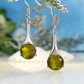 Olive green topaz water drop shaped earrings with retro style and electroplated alloy construction