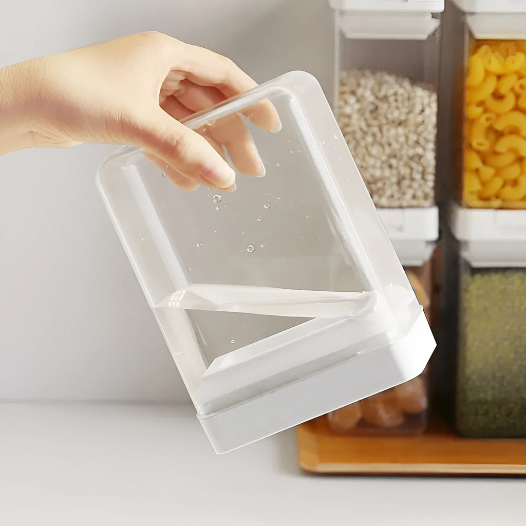White transparent plastic Japanese-style grain storage container with lid, 400ml capacity.
