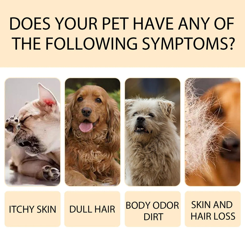 Pet shampoo bottle for cats and dogs in 100ml and 300ml sizes with mild cleaning formula