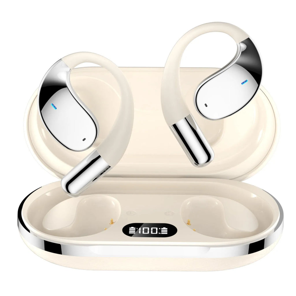 Black Bluetooth sports earphones with hanging ear design and aluminium alloy construction