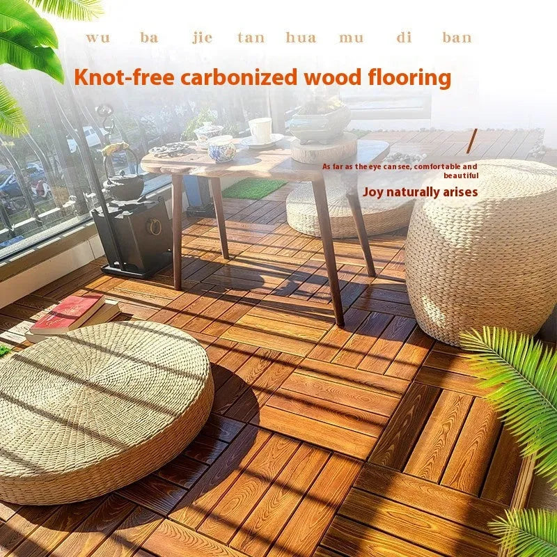 Camphor pine wooden flooring tiles measuring 30x30cm with brushed finish