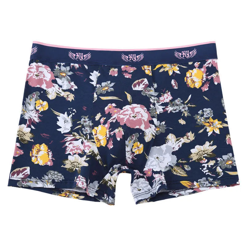 Purified cotton men's boxer briefs with a U-shaped convex design in a floral colour pattern.