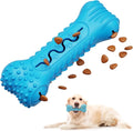 Blue natural rubber bone-shaped dog chew toy for aggressive chewers and dental care.