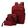 Men's USB charging computer bag three-piece set in wine red showing internal compartments and air pillow belt