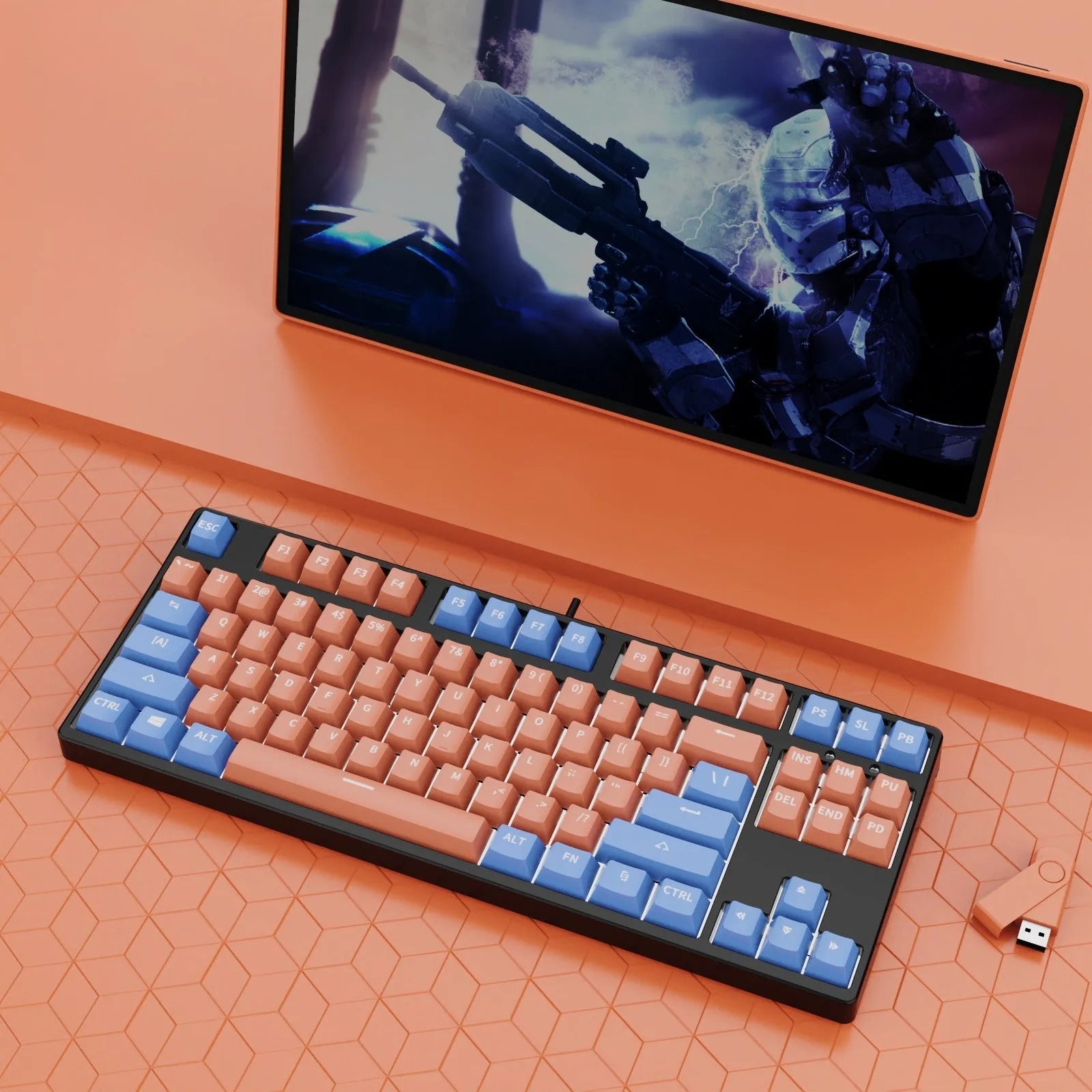 87 key wired mechanical gaming keyboard with two-colour keycaps and metal construction
