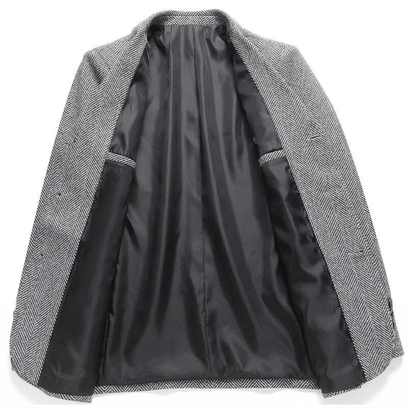 Men's loose fit woolen coat in solid colour for spring and autumn seasons