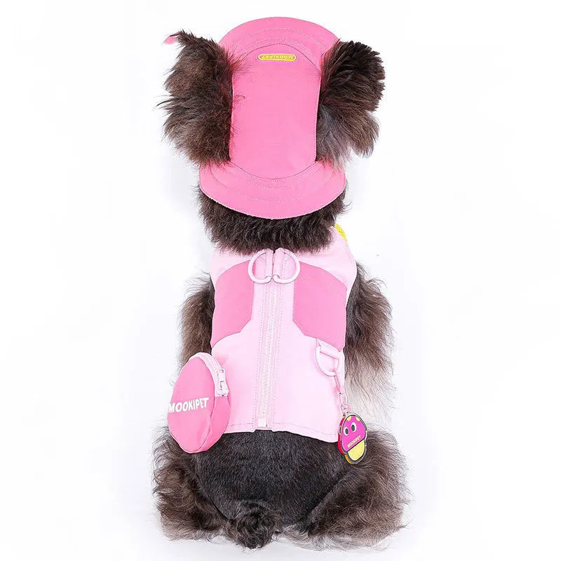 Pink polyester dog vest with traction design for Bichon, Teddy, and Schnauzer breeds