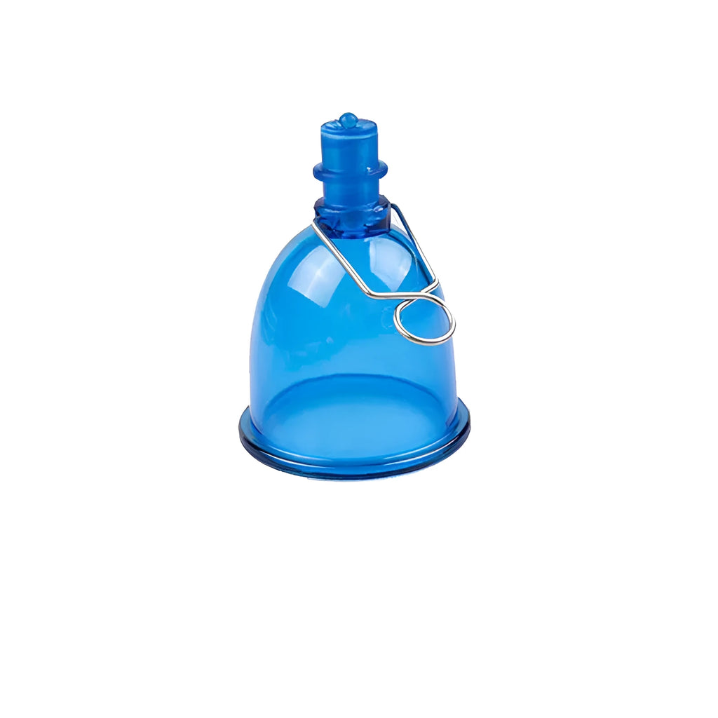 Blue silicone male masturbator adult physical stretch exerciser shown in small, medium, and large sizes.
