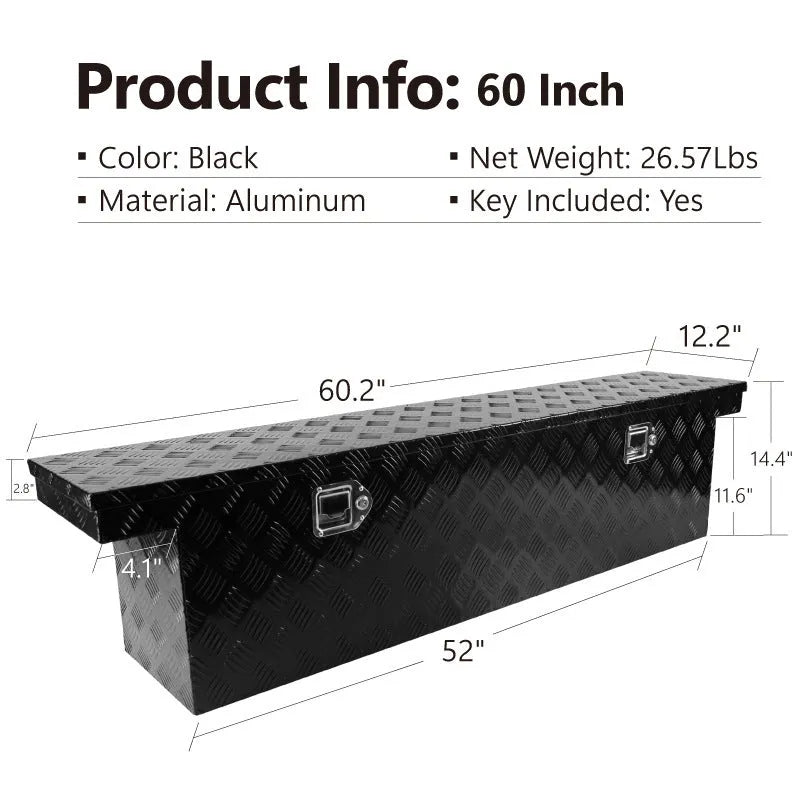 Black aluminium alloy 26-inch hard toolbox with T-casting construction.