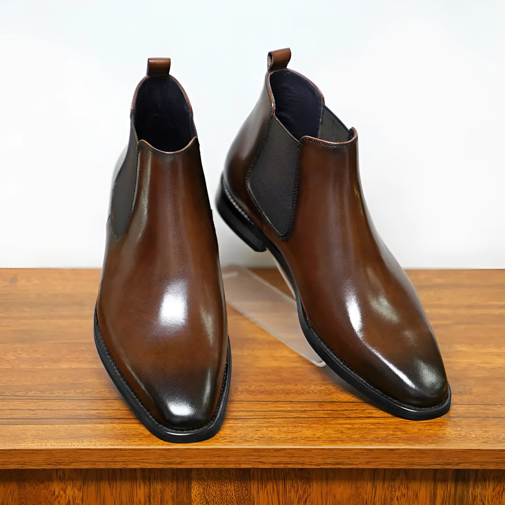 Chelsea men's vintage handmade boots front lace-up low heel 1-3CM artificial PU upper black