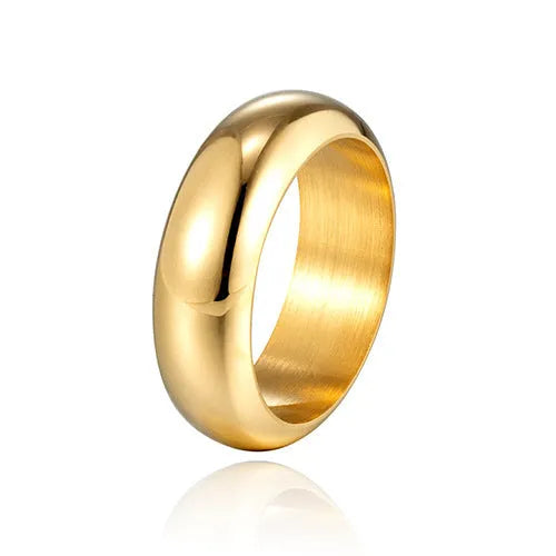Glossy titanium steel electroplated ring in gold, black or steel colours, sizes 7-12