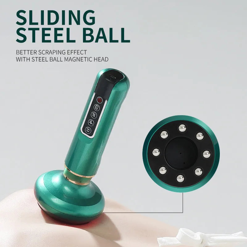 Green electric vacuum cupping massager with USB cable on a table