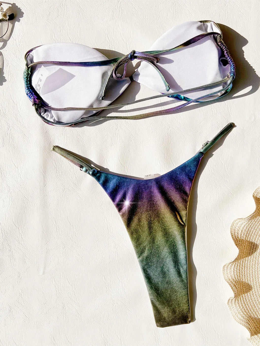 Women's gradient purple polyester bikini set for swimming, showing front view.