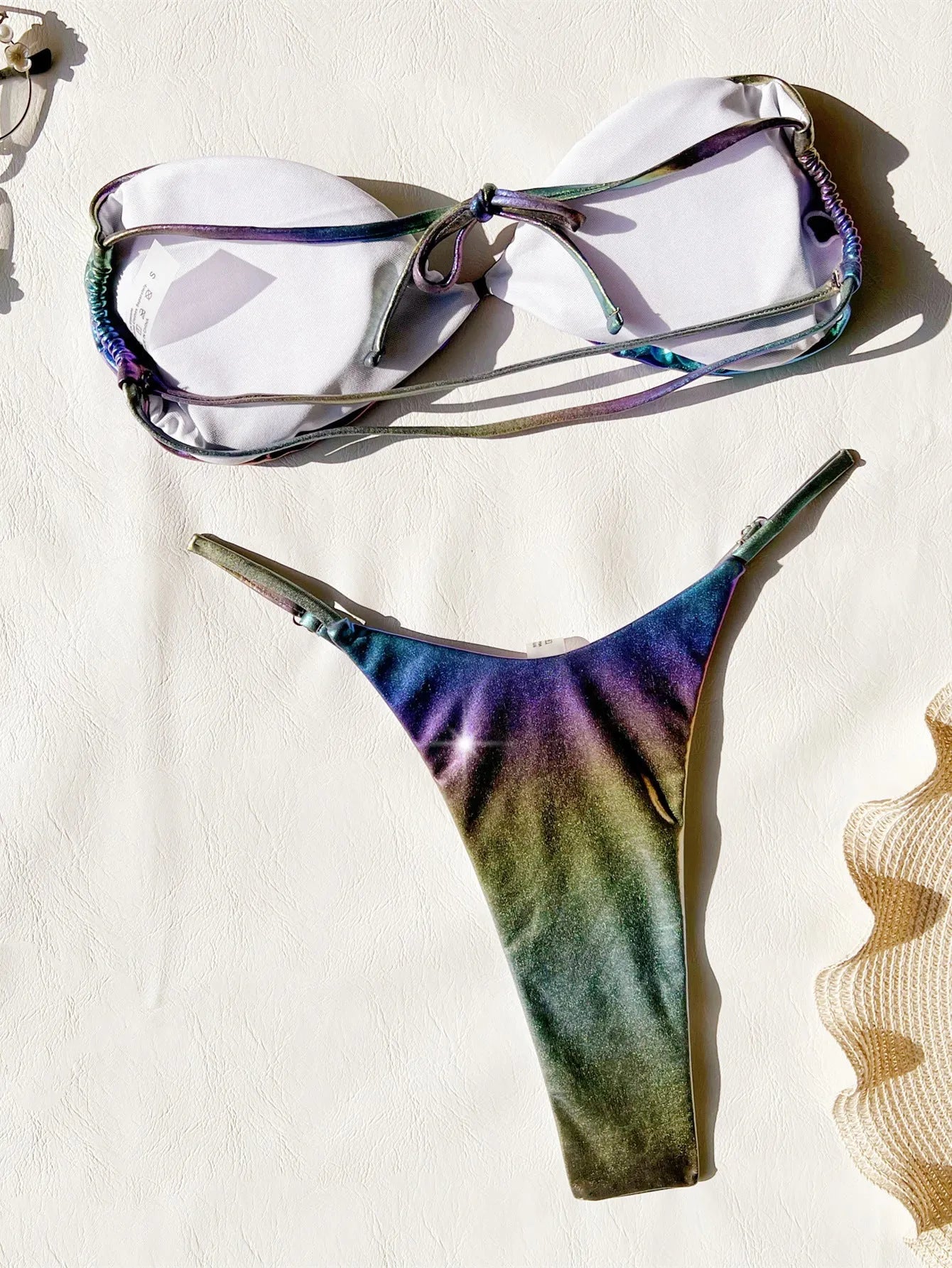 Women's gradient purple polyester bikini set for swimming, showing front view.
