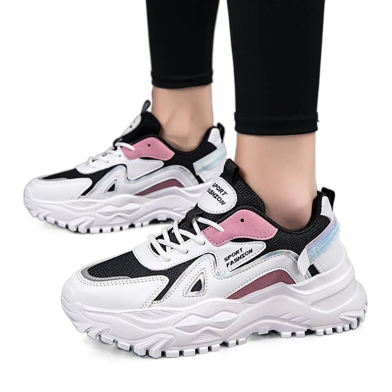 Beige green sports dad low top mesh board shoes with round toe and flat heel
