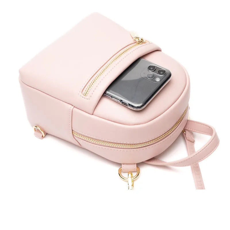 Soft PU leather mini backpack in street-trend style with contrast trim and large capacity.