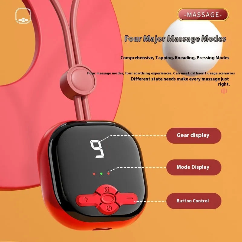 Mini Neck Massager with hot compress and EMS, rechargeable USB, in red and grey colour options