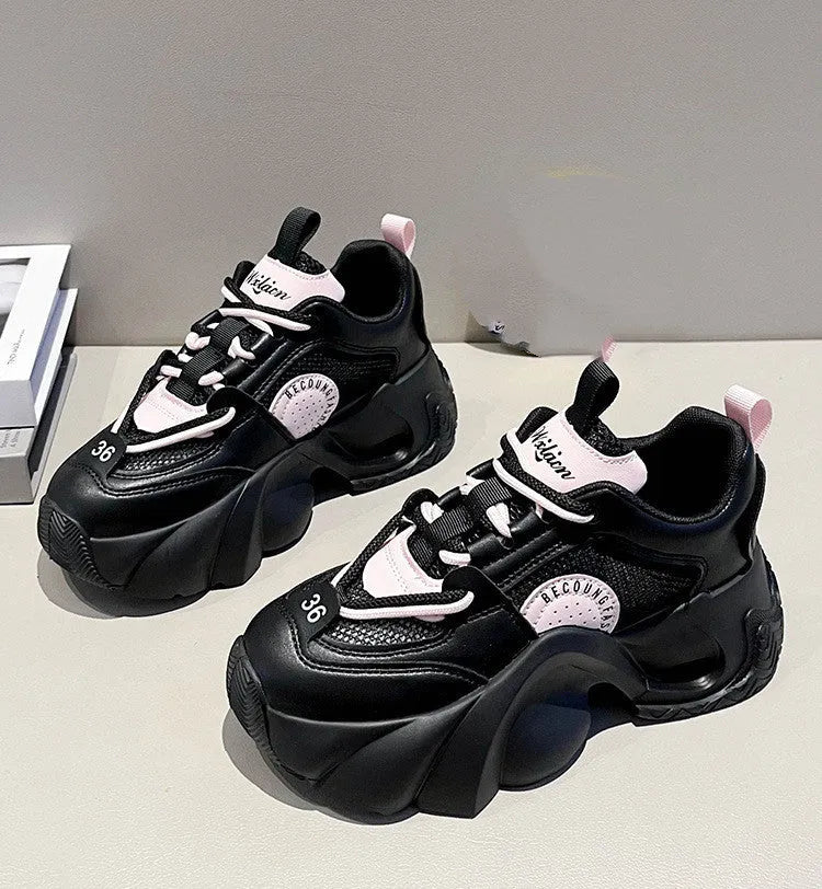 Women's pink casual sneakers with cross shoulder straps and thick sole