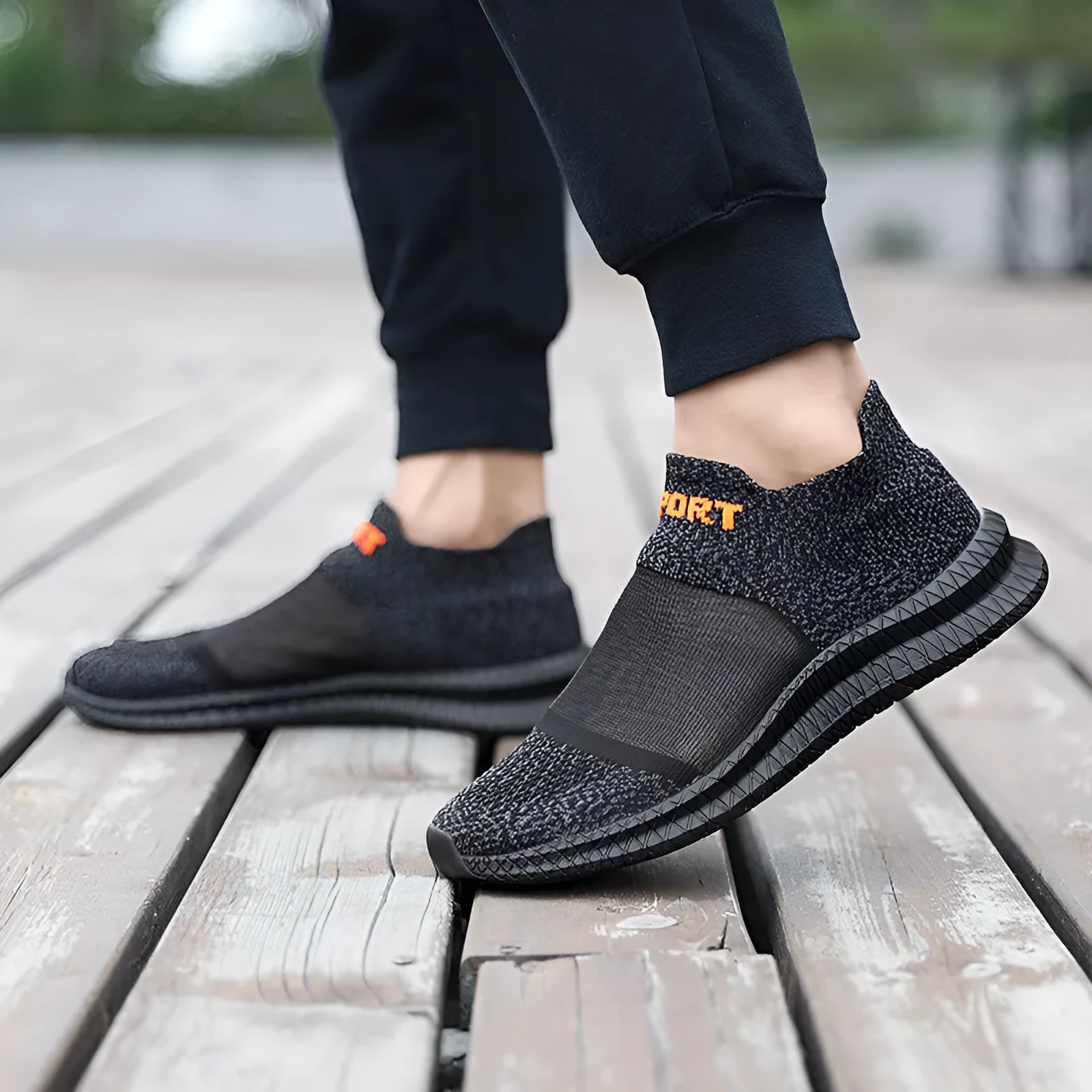 Flyknit casual sock shoes in khaki colour with lace-up fastening and round toe