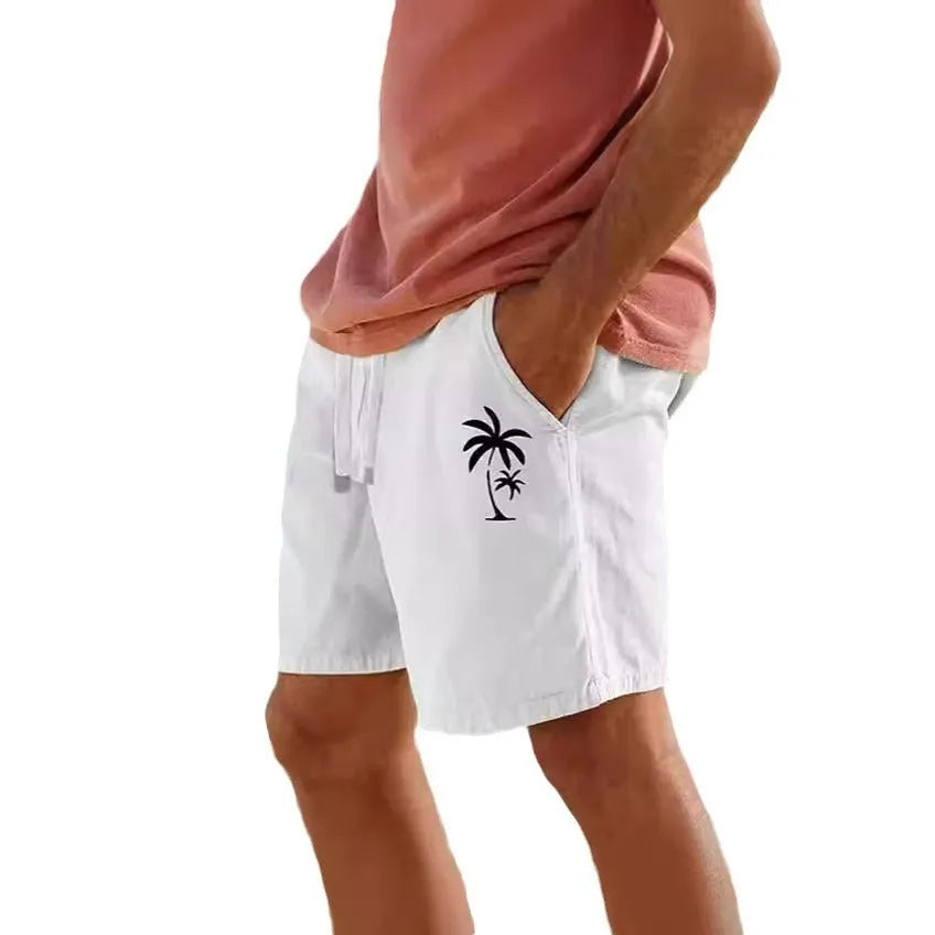 Men's straight leg cotton blend shorts with an elastic drawstring waist, shown in Army Green colour.