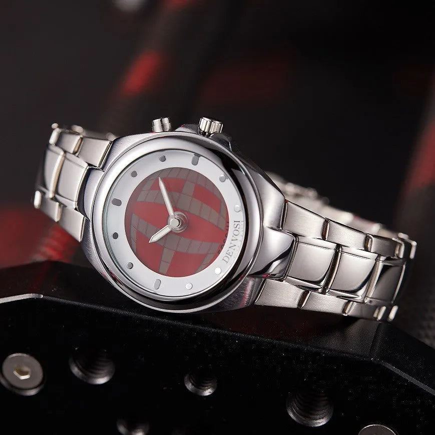 Men's Y2K vintage digital dual-display watch with alloy strap and stainless steel buckle, showing red face dial variant.