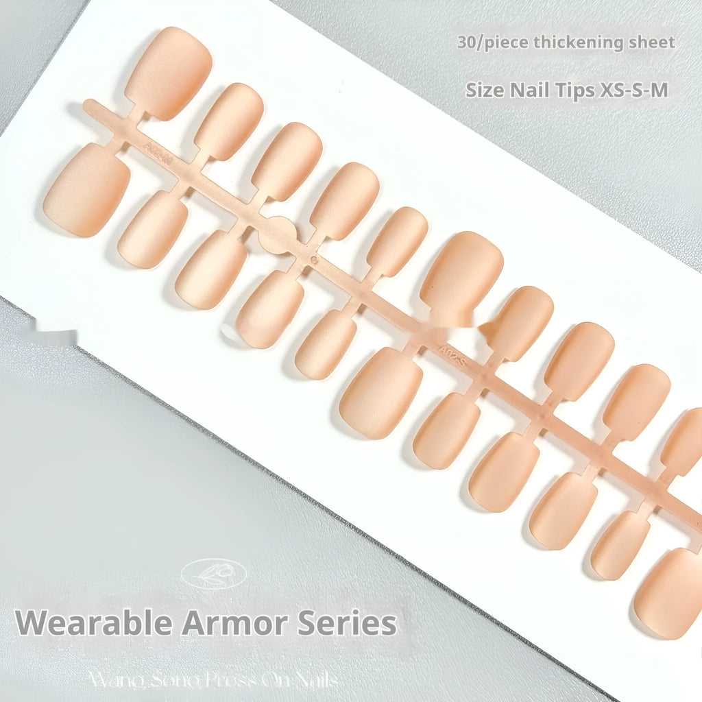Frosted velvet Cat's Eye false nail art set in short ladder shape with XS, S, and M sizes.
