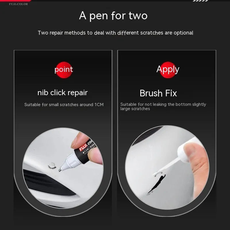 Car touch-up paint pen with 12ml capacity showing colour options including Ice Crystal White and Han Jade White