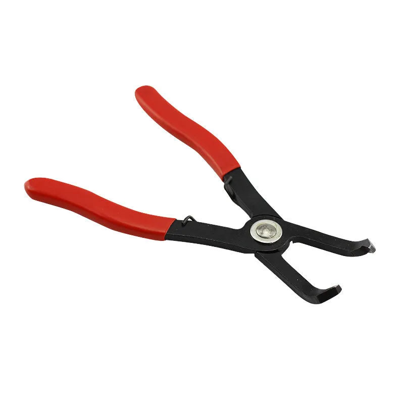 Red interior round nail removal pliers with carbon steel jaws and PVC plastic handles for door panel work